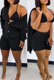 Black Fashion Sexy Solid Basic Long Sleeve Three-piece Set