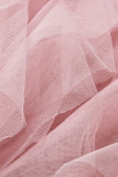 ピンクのセクシーなプラスサイズのパッチワークシースルーバックレスホルターロングドレス
