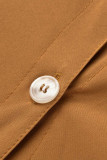 レッド カジュアル ソリッド パッチワーク ボタン ターンダウンカラー シャツ ドレス ドレス