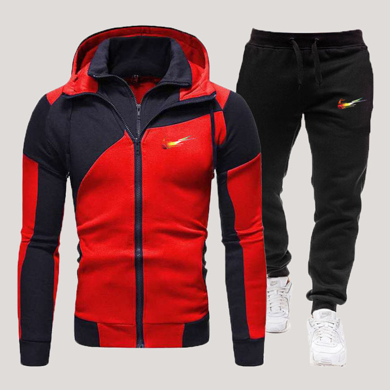 

Red Fashion Sportswear Print Split Joint Hooded Collar Long Sleeve Two Pieces