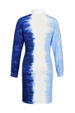 Svart Grå Mode Sexig Plus Size Gradual Change Print Basic Turndown Collar Printed Dress