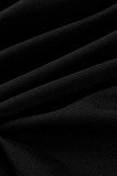 Schwarze, modische, durchsichtige, durchsichtige Patchwork-Overalls mit O-Ausschnitt