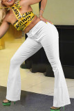 White Fashion Casual Solid Basic High Waist Boot Cut Denim Jeans