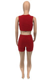 Red Sexy Casual Solid Basic V Neck Sleeveless Two Pieces