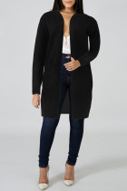 Black Fashion Casual Solid Cardigan Outerwear