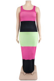 Multicolor Sexy Casual Plus Size Solid Patchwork U Neck Vest Dress