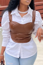 Brown Sexy Casual Solid Vests Tops à col carré (sans chemise)