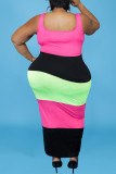 Многоцветное сексуальное повседневное платье-жилет больших размеров в стиле пэчворк с U-образным вырезом