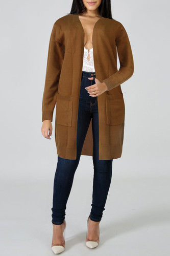 Camel Fashion Casual Solid Cardigan Outerwear