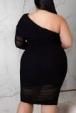 Черная сексуальная однотонная лоскутная складная асимметричная юбка с косым воротником, одноступенчатая юбка, платья больших размеров