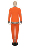 Orange Fashion Casual Print Hollowed Out Patchwork Slit Zipper Collar Long Sleeve Two Pieces
