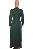 Green Fashion Casual Solid Asymmetrical O Neck Long Sleeve Dress