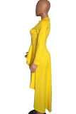 Vit Mode Casual Solid Asymmetrisk O-hals långärmad klänning