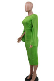 Verde casual elegante sólido patchwork fenda o pescoço vestidos de saia de um passo