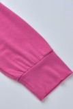 Розово-красная повседневная однотонная лоскутная молния с капюшоном и воротником с длинным рукавом из двух частей