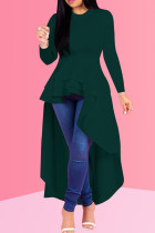 Grönt Mode Casual Solid Asymmetrisk O-hals långärmad klänning