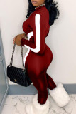 Macacão vermelho moda casual com estampa de retalhos com zíper