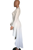 Vestido de manga comprida assimétrico branco fashion casual assimétrico com gola O