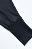 ダークブラウンファッションカジュアルレタープリントベーシック斜めカラー長袖ツーピース