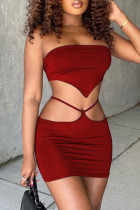 Rode mode Sexy effen uitgeholde strapless mouwloze twee stukken