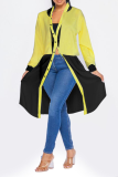 Yellow Casual Solid Patchwork Cardigan Collar Tops
