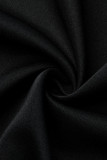 Zwarte casual effen patchwork gesp bovenkleding met capuchon en kraag