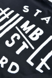 negro moda casual estampado de letras básico cuello oblicuo manga larga dos piezas