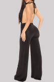 Rose Red Mode Casual Solid Backless Halter Vanliga Jumpsuits