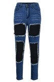 Blå Mode Casual Solid Ripped urholkad Skinny Denim Jeans med hög midja
