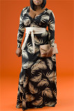 Multicolor Moda Casual Imprimir Vendaje Cuello en V Manga larga Tallas grandes Vestidos