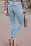 Light Color Fashion Casual Solid Ripped Mid Waist Regular Denim Jeans