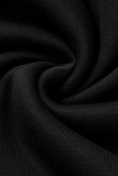 ブラックファッションカジュアルプリントベーシックフード付きカラープラスサイズツーピース