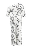 Witte mode casual print bandage schuine kraag plus size jumpsuits