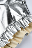 Plata Sexy Sólido Volante Flaco Cintura Media Tipo A Parte Inferior De Color Sólido