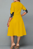 Yellow Fashion Casual Print Basic O Neck Plus Size Dresses