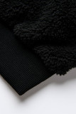 Abrigo de talla grande con cuello con capucha y cremallera de patchwork casual de moda negro