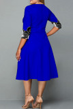 Vestidos de talla grande con cuello en O básico con estampado casual de moda azul