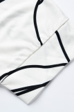 Weiße, modische, lässige, bedruckte Bandage mit schrägem Kragen, Plus-Size-Overalls