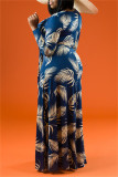 Multicolor Fashion Casual Print Bandage V-Ausschnitt Langarm Kleider in Übergröße