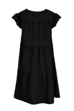 Vestidos de falda de pastel de cuello redondo de patchwork sólido casual negro
