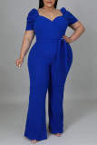 Macacão azul fashion casual sólido básico com decote em V plus size