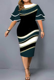 ブルゴーニュ ファッション カジュアル プラス サイズ プリント パッチワーク O ネック半袖ドレス