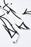 ホワイト ファッション カジュアル プリント包帯斜め襟プラス サイズ ジャンプ スーツ