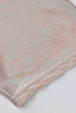 Pink Fashion Street Solid Short Sleeve One-Shoulder-Kragen-Overalls