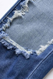 Calça jeans skinny azul fashion casual sólida rasgada e vazada cintura alta