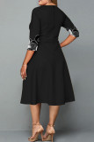 Черные модные повседневные базовые платья с круглым вырезом и принтом больших размеров