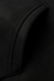 Cuello con capucha básico con estampado informal de moda negro de talla grande de dos piezas