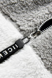 Kaki Fashion Casual Patchwork Zipper Hooded Collar Plus Size Pardessus