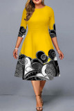 レッド ファッション カジュアル プリント ベーシック O ネック プラス サイズ ドレス