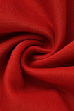 Красные модные повседневные лоскутные кардиганы с круглым вырезом плюс размер из двух частей